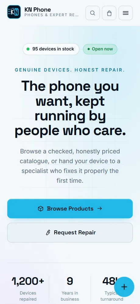 KN Phone Home screen on a phone, with sample data
