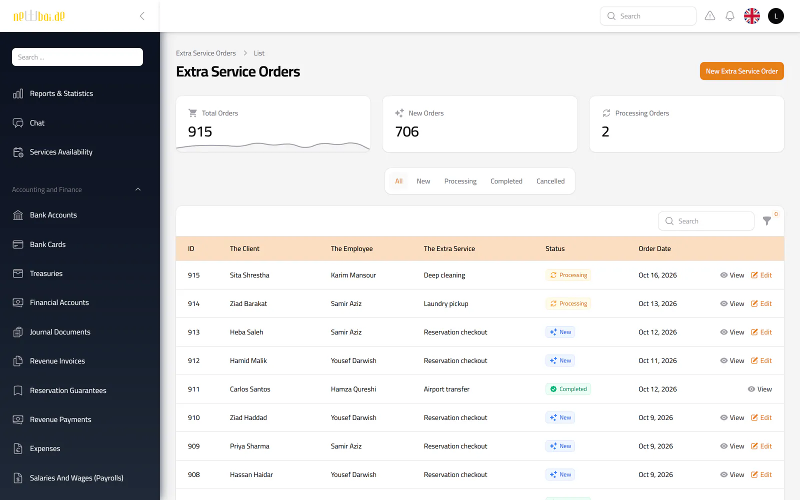 Screenshot of the Field operations under control screen in the New Bay ERP, with fictional sample data